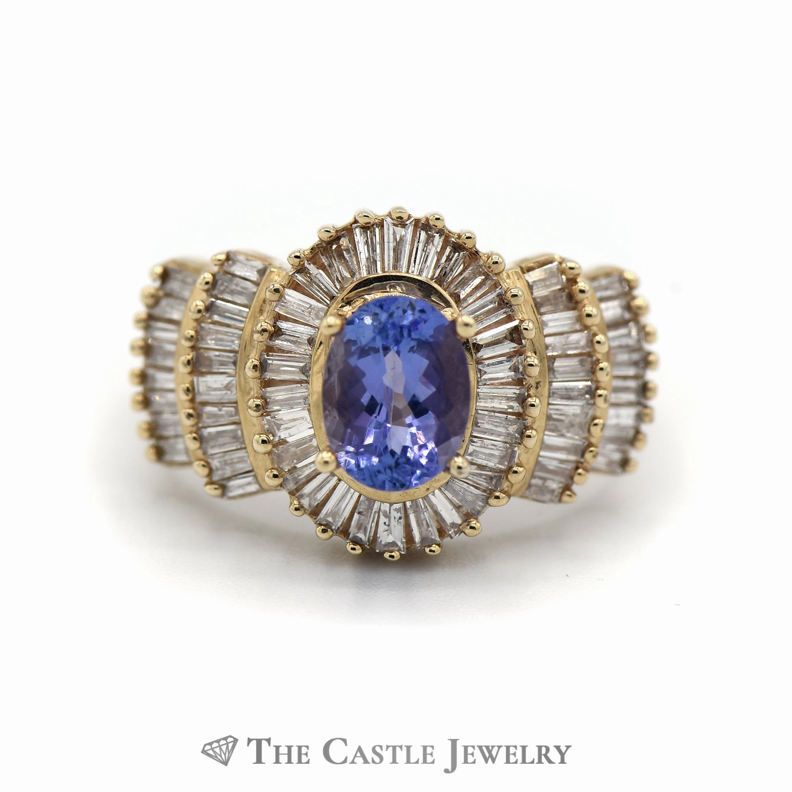 Oval Cut Tanzanite Ring with 1.5cttw Baguette Cut Diamond Halo & Accents Unisex accessory