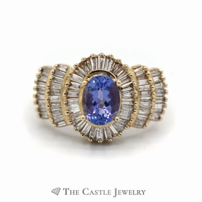 Oval Cut Tanzanite Ring with 1.5cttw Baguette Cut Diamond Halo & Accents Unisex accessory