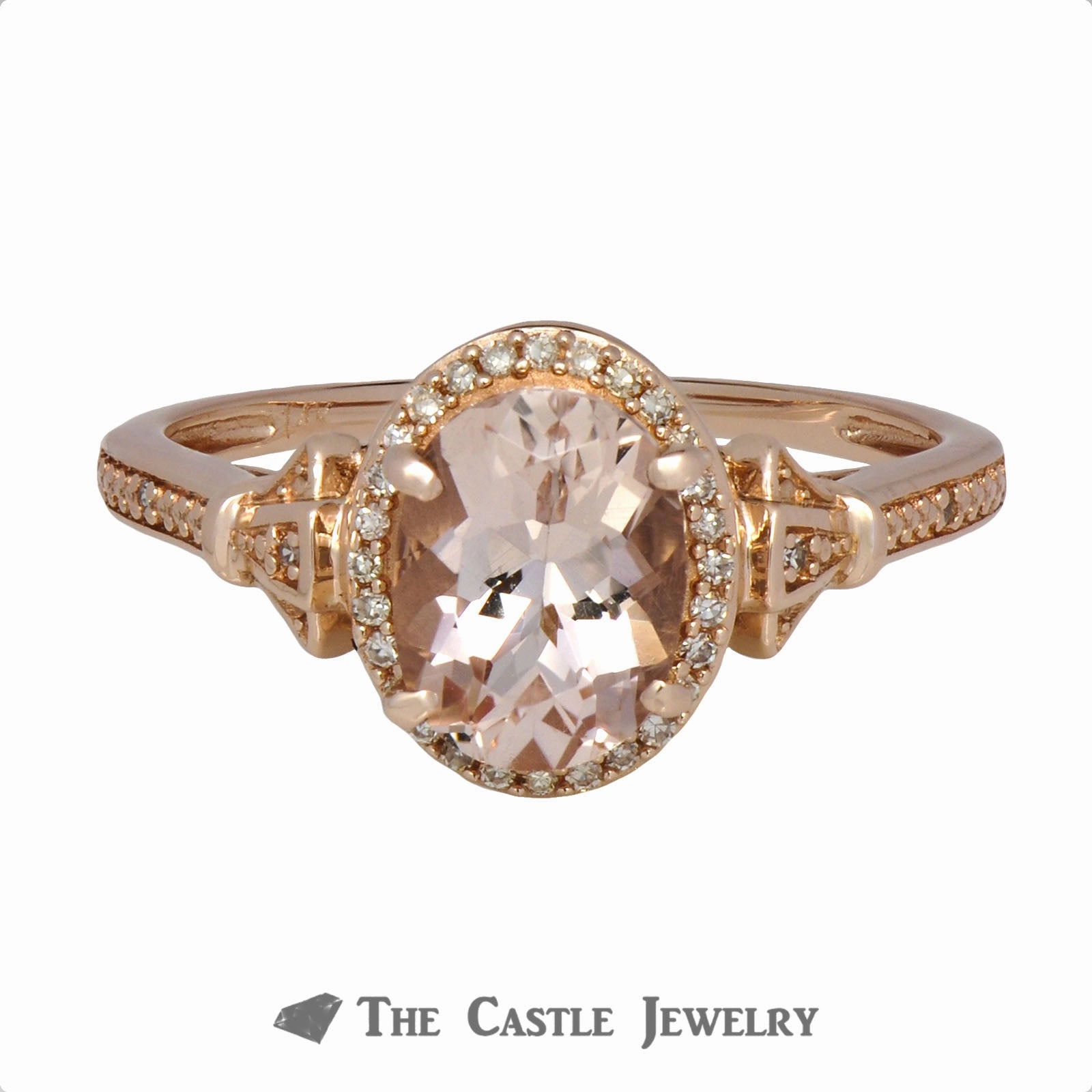 Fine Craftsmanship Neutral Finish Oval Morganite Ring with Diamond Accents in 10K Rose Gold