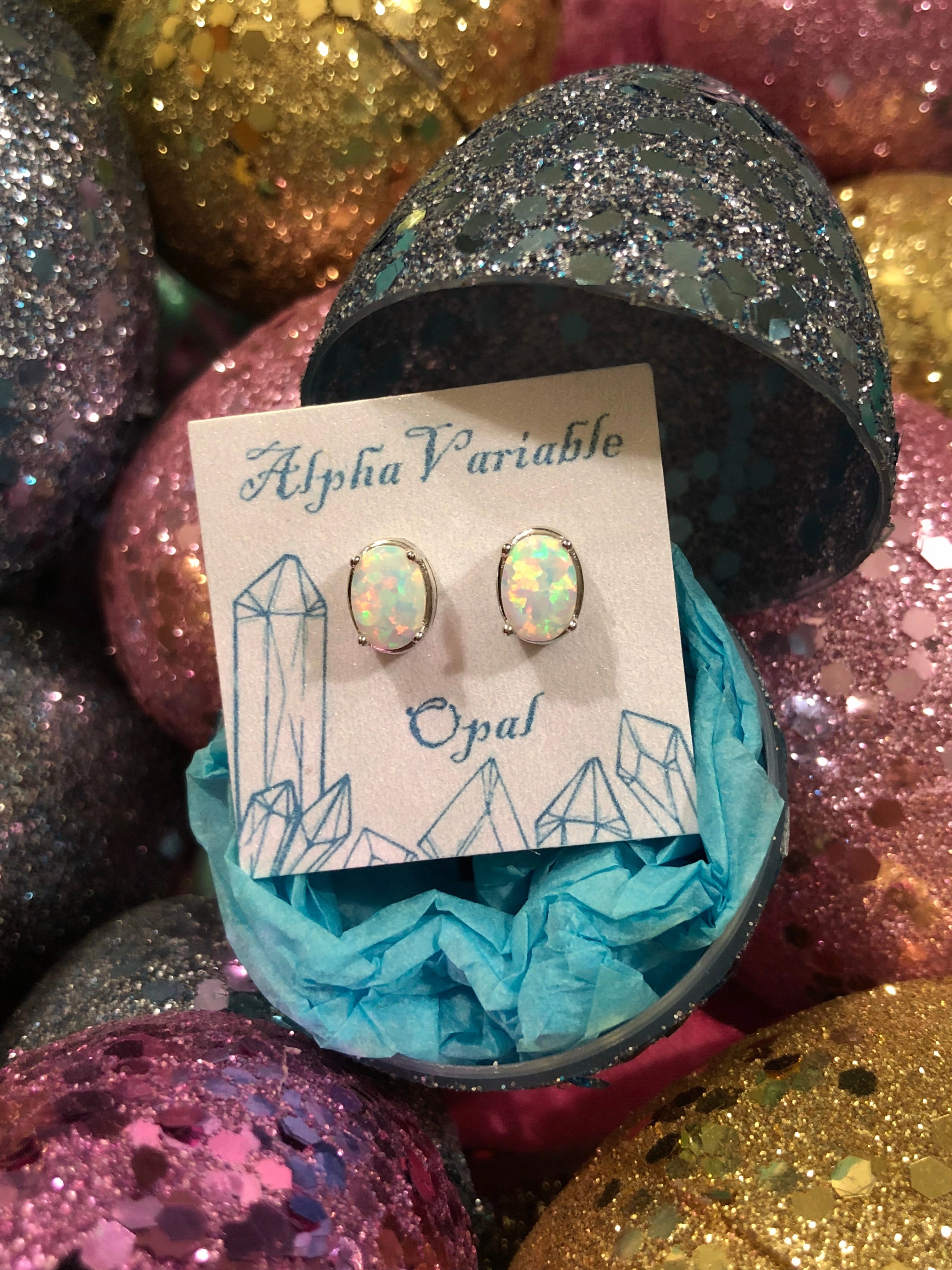 Oval Opal Earrings   Glitter Egg Gift Box Charming Embellishment