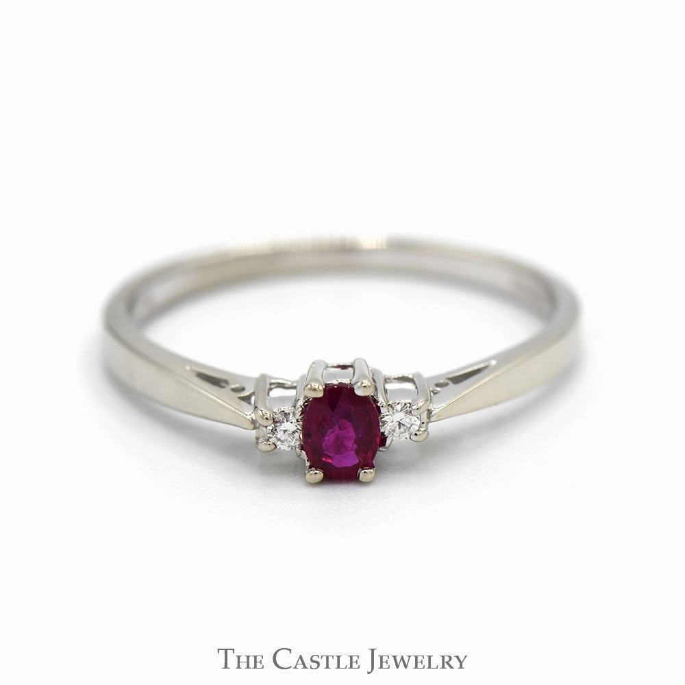 Balanced Flow Oval Ruby Ring with Diamond Accents in 14k White Gold