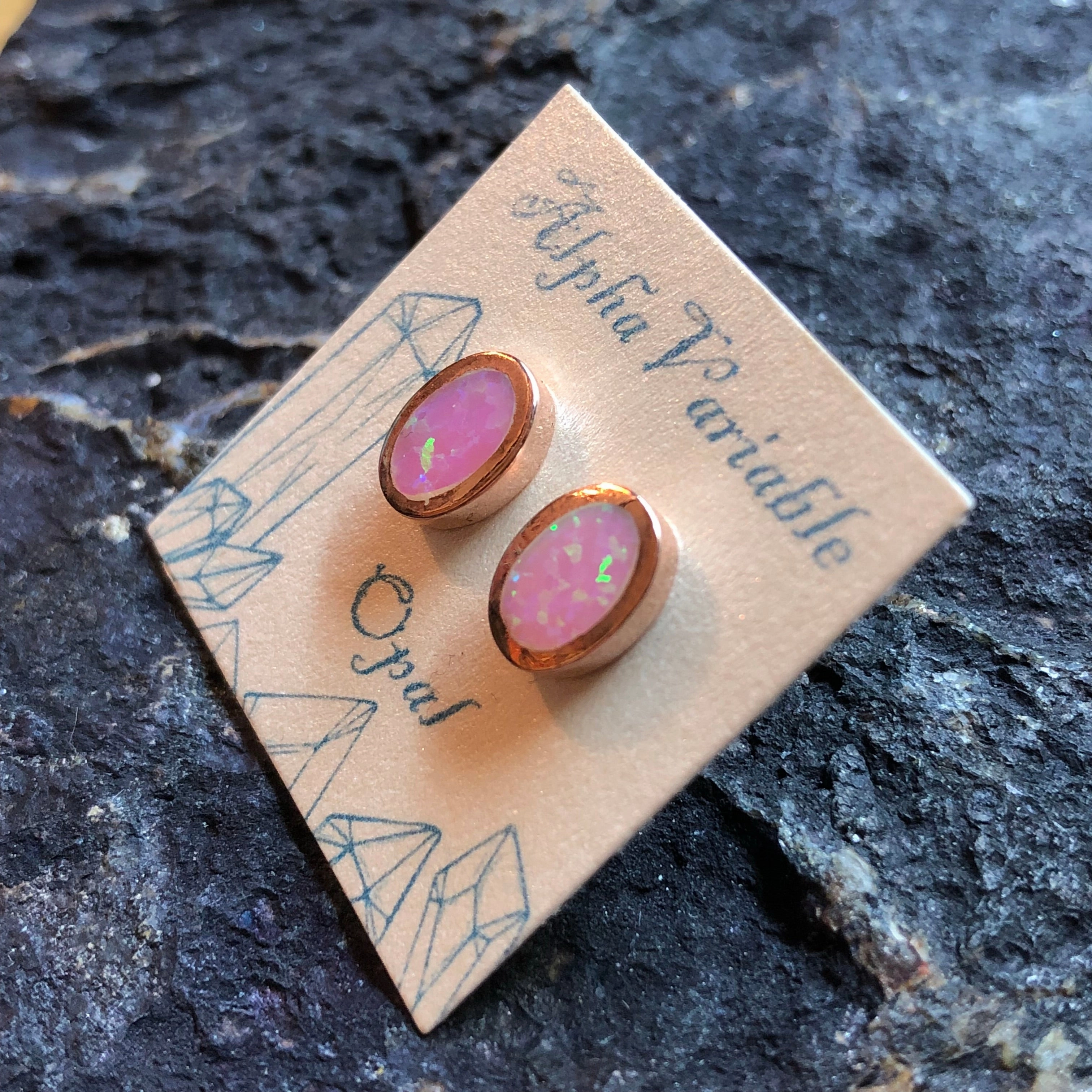 Rose Gold Oval Pink Opal Earrings Vintage-Inspired Piece