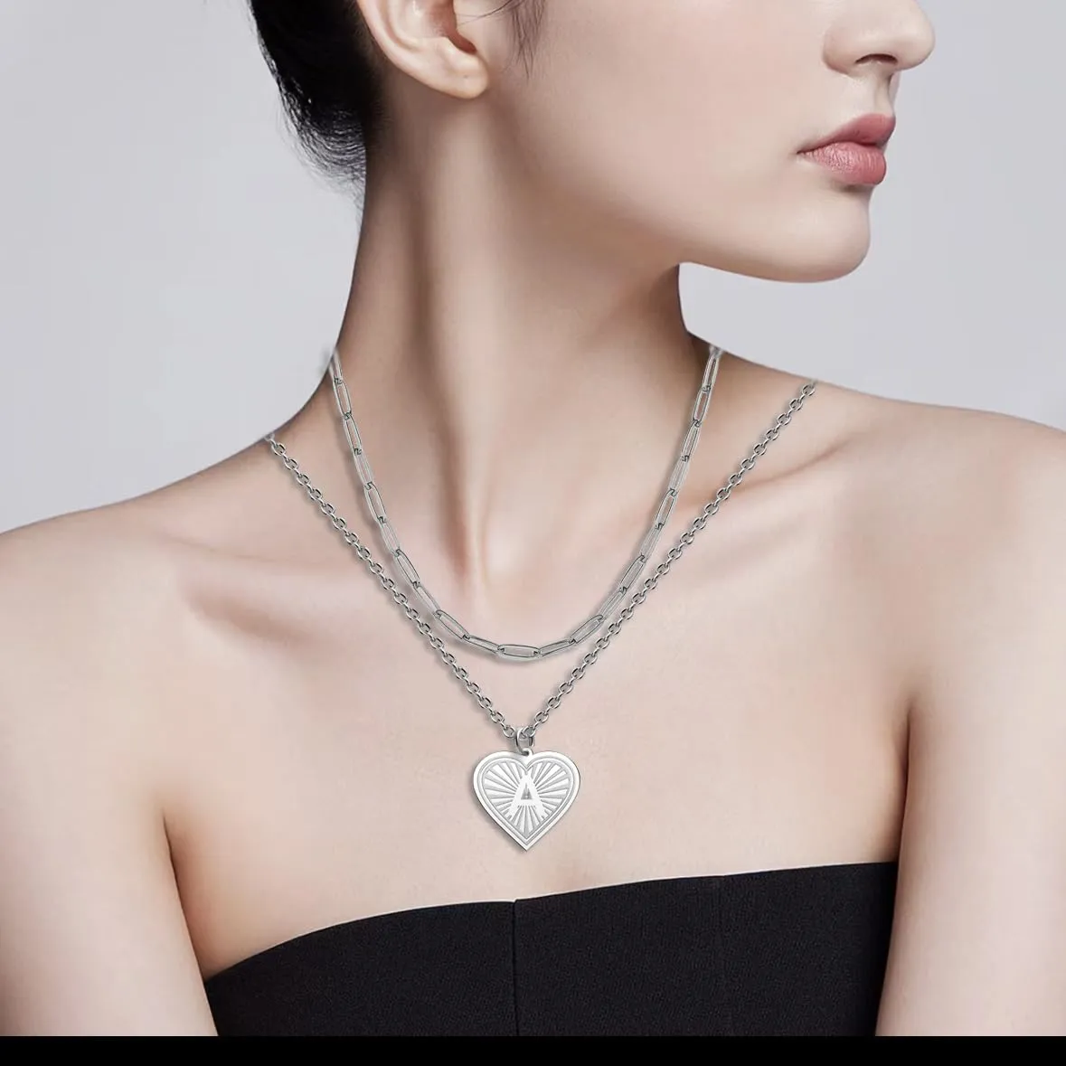 Over Layering Necklaces for Women Heart Silver Letter A Initial Necklaces for Women Gold Layered Necklaces for Women Jewelry Gifts