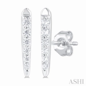 Lustrous Highlight 1/10 Ctw Petite Vertical Bar Graduated Round Cut Diamond Fashion Stud Earring in 10K White Gold