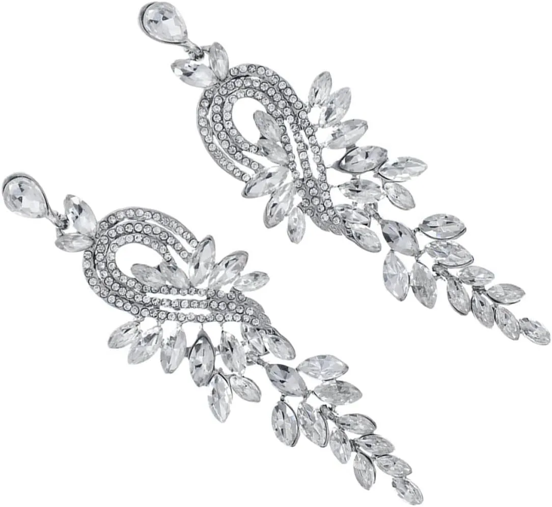 PartyKindom Elegant Gold Wedding Guest Jewelry Rhinestone Dangle Earrings Bridal Earring Set