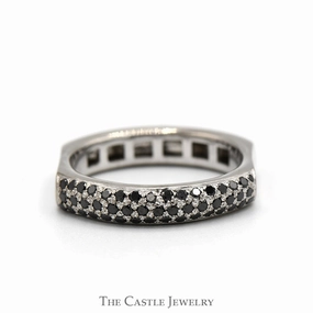 Pave Set Black Diamond Cluster Band with Squared Shank in 18k White Gold Elegant Harmony