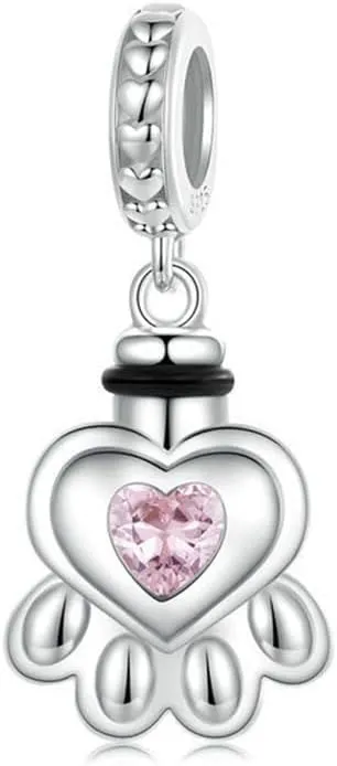 Paw Charm 925 Sterling Silver Angel Feather Charm Wing Charm Love Heart Charm Animal Dog Birthstone Open Charm for Pandora Charm Bracelet