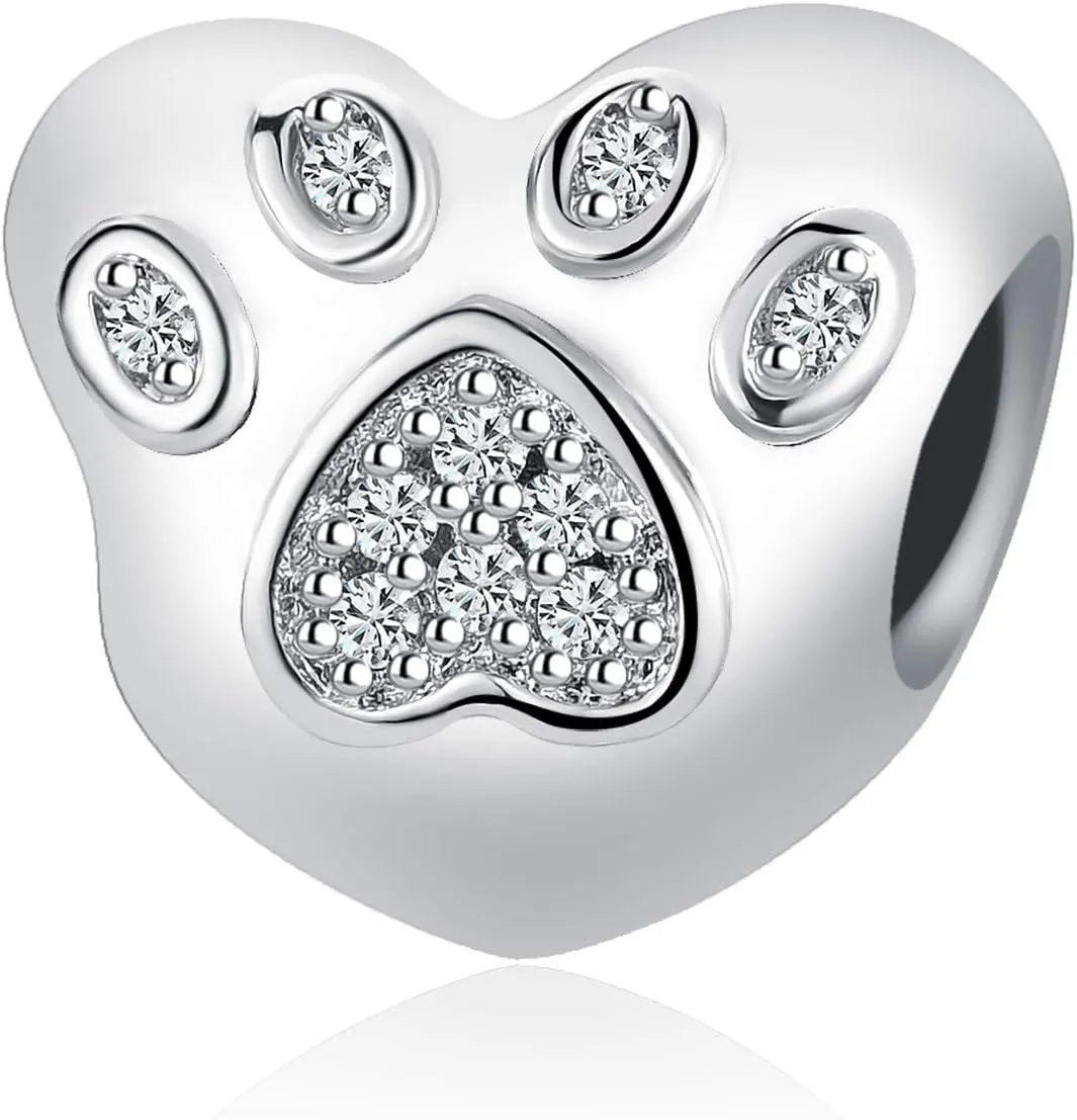 Paw Print Dog Cat Charm Compatible with Pandora Charm Bracelets Women Family Cat Silver Family I Love Pet Birthday