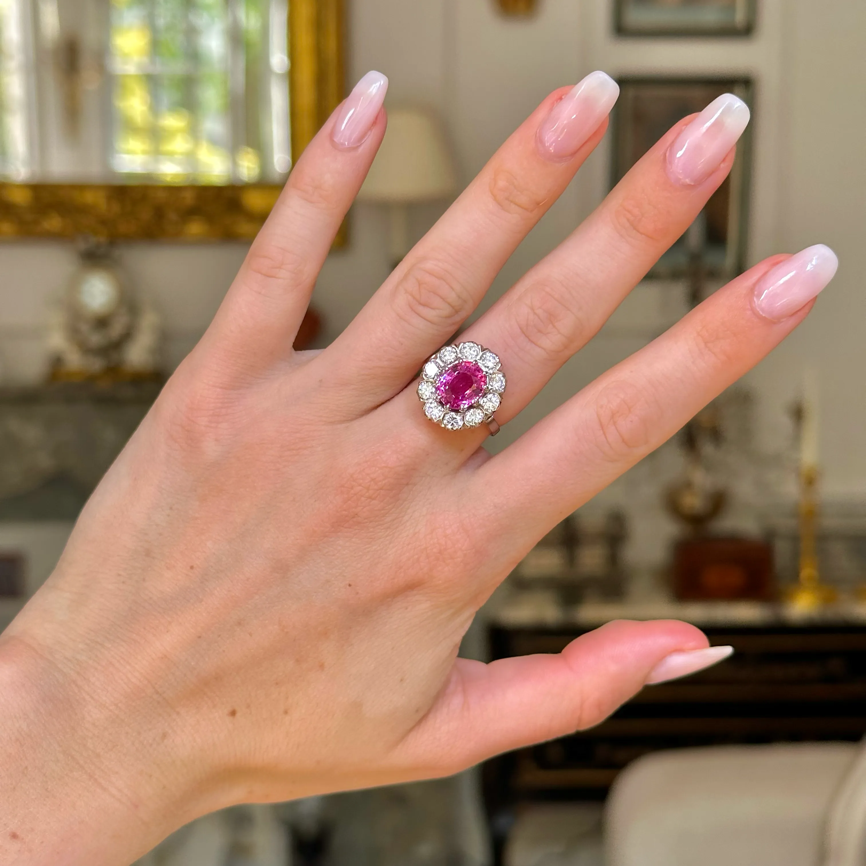 Payment 3. Vintage pink sapphire & diamond cluster cocktail ring