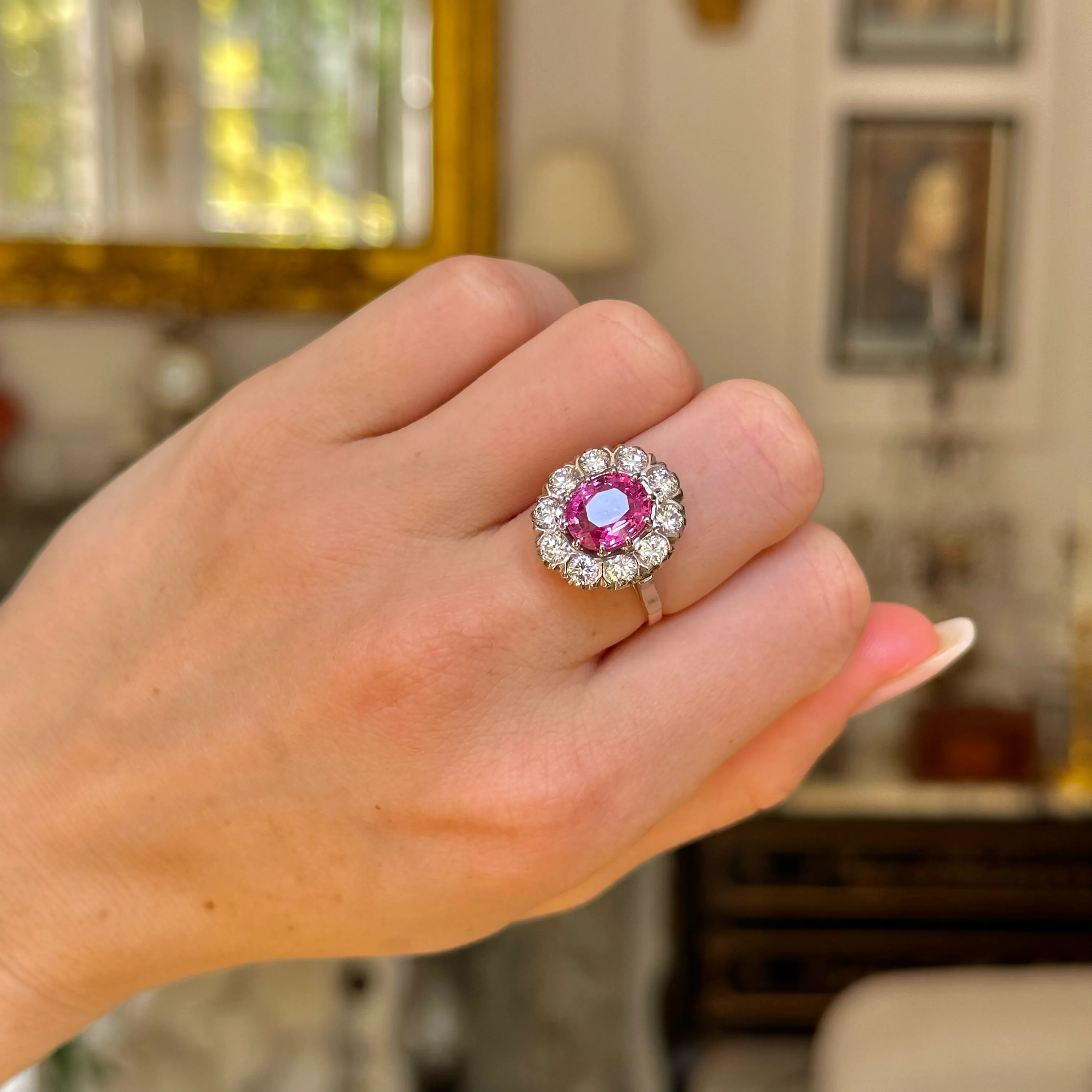 Payment 3. Vintage pink sapphire & diamond cluster cocktail ring