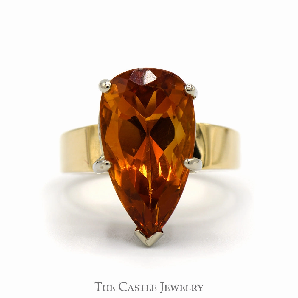 Sentimental Statement Pear Cut Citrine Ring with Polished Sides in 14k Yellow Gold