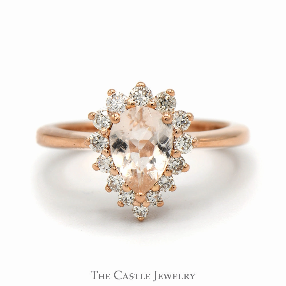 Lightweight accessory Sweet Present Pear Cut Morganite Engagement Ring with Diamond Halo in 14k Rose Gold