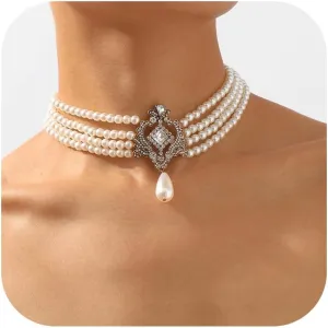 Pearl Choker Necklaces for Women Pearl Costume Jewelry Layered Pearl Choker Halloween Cosplay Jewelry
