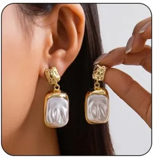 Pearl Drop Dangle Earrings for Women Irregular Pearl Earrings Liquid Wrinkle Pearl Earrings Hypoallergenic Pearl Earrings Dainty Prom Earrings Birthday Gift Jewelry