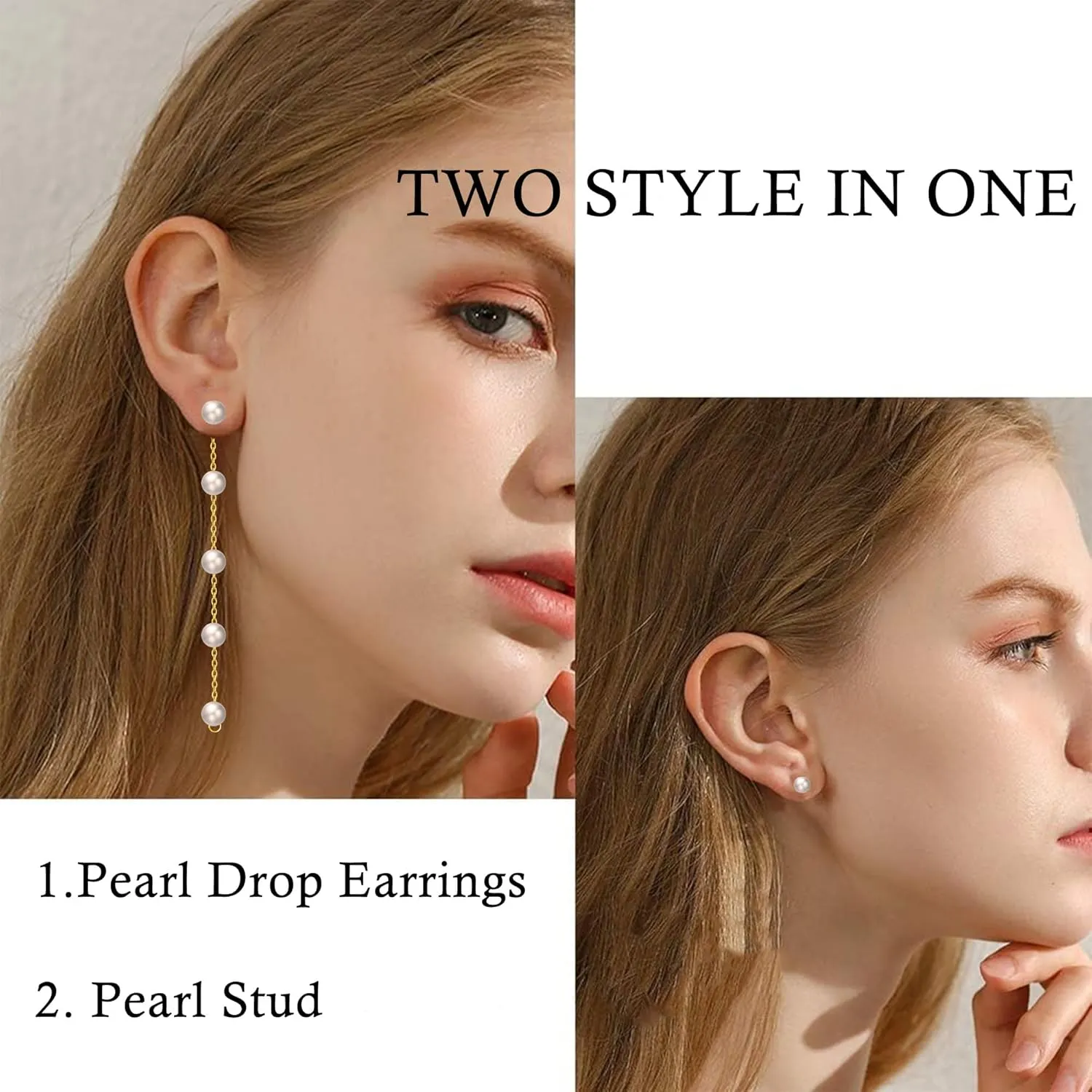 Pearl Earrings for Women, 14k Gold Pearl Drop Earrings Boho Summer Earrings as Mothers Day Gifts, 5mm White Pearl Dangle Wedding Bride Earrings as Statement Prom Graduation Birthday Jewelry