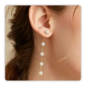 Pearl Earrings for Women, 14k Gold Pearl Drop Earrings Boho Summer Earrings as Mothers Day Gifts, 5mm White Pearl Dangle Wedding Bride Earrings as Statement Prom Graduation Birthday Jewelry
