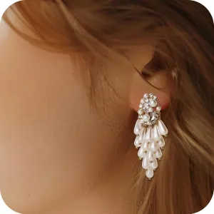 Pearl Earrings for Women,14k Gold Pearl Drop Dangle Earrings,Baroque Pearl Drop Earrings For Women，Wedding Bridal Crystal Simulated Pearl Multi Beaded Cluster Chandelier Dangle Earrings