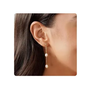 Pearl Earrings for Women,14k Gold Plated Pearl Drop Earrings Freshwater Pearl Dangle Earrings Long Drop Earrings for Women Wedding Earrings for Brides Jewelry Gift