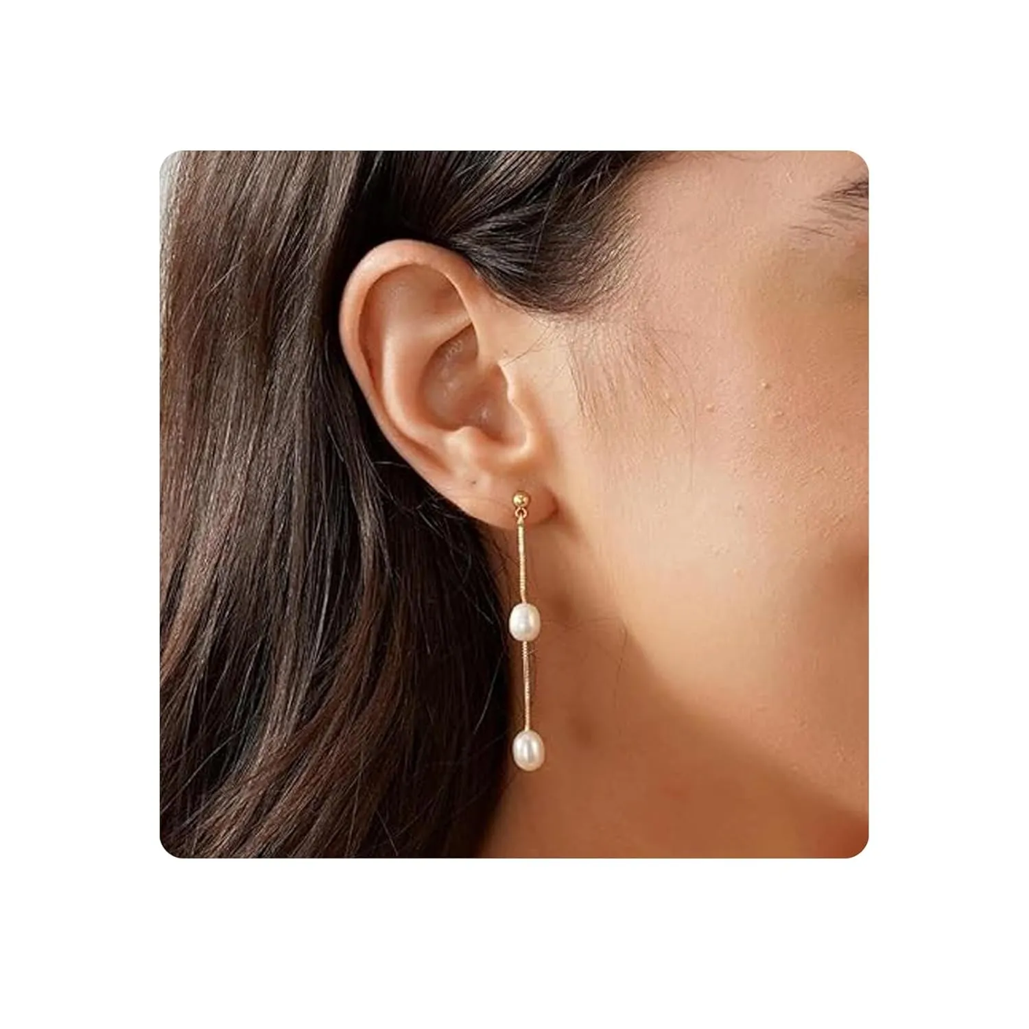 Pearl Earrings for Women,14k Gold Plated Pearl Drop Earrings Freshwater Pearl Dangle Earrings Long Drop Earrings for Women Wedding Earrings for Brides Jewelry Gift
