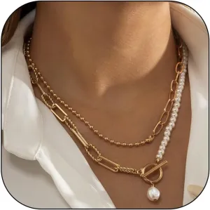 Pearl Necklaces for Women Chunky Layered Baroque Pearl Necklaces Stack Trendy Chain Necklaces for Women 2024 Renaissance Accessories