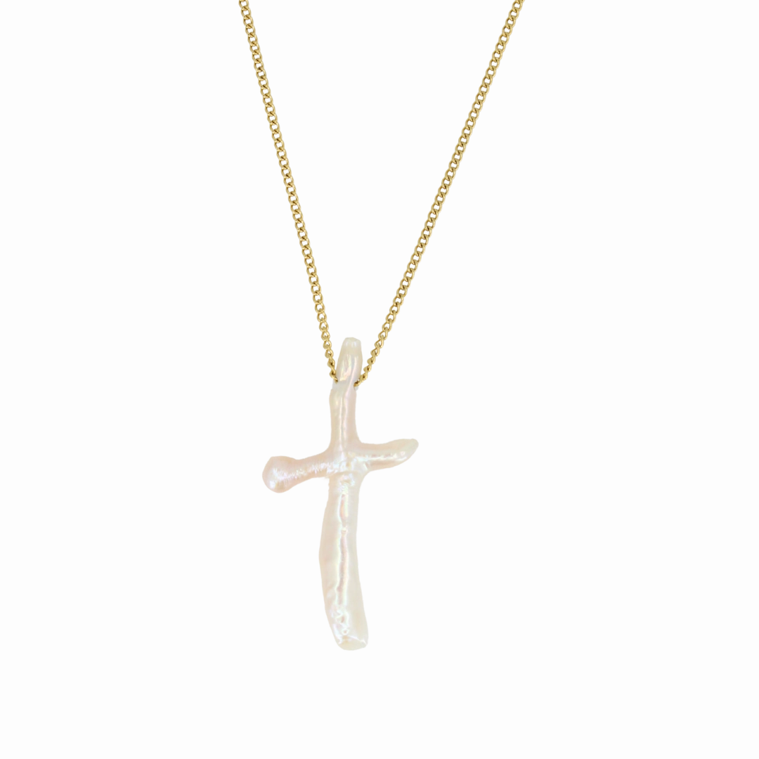 Sparkling Piece Superb Ornament Pearl Cross Necklace