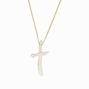 Sparkling Piece Superb Ornament Pearl Cross Necklace