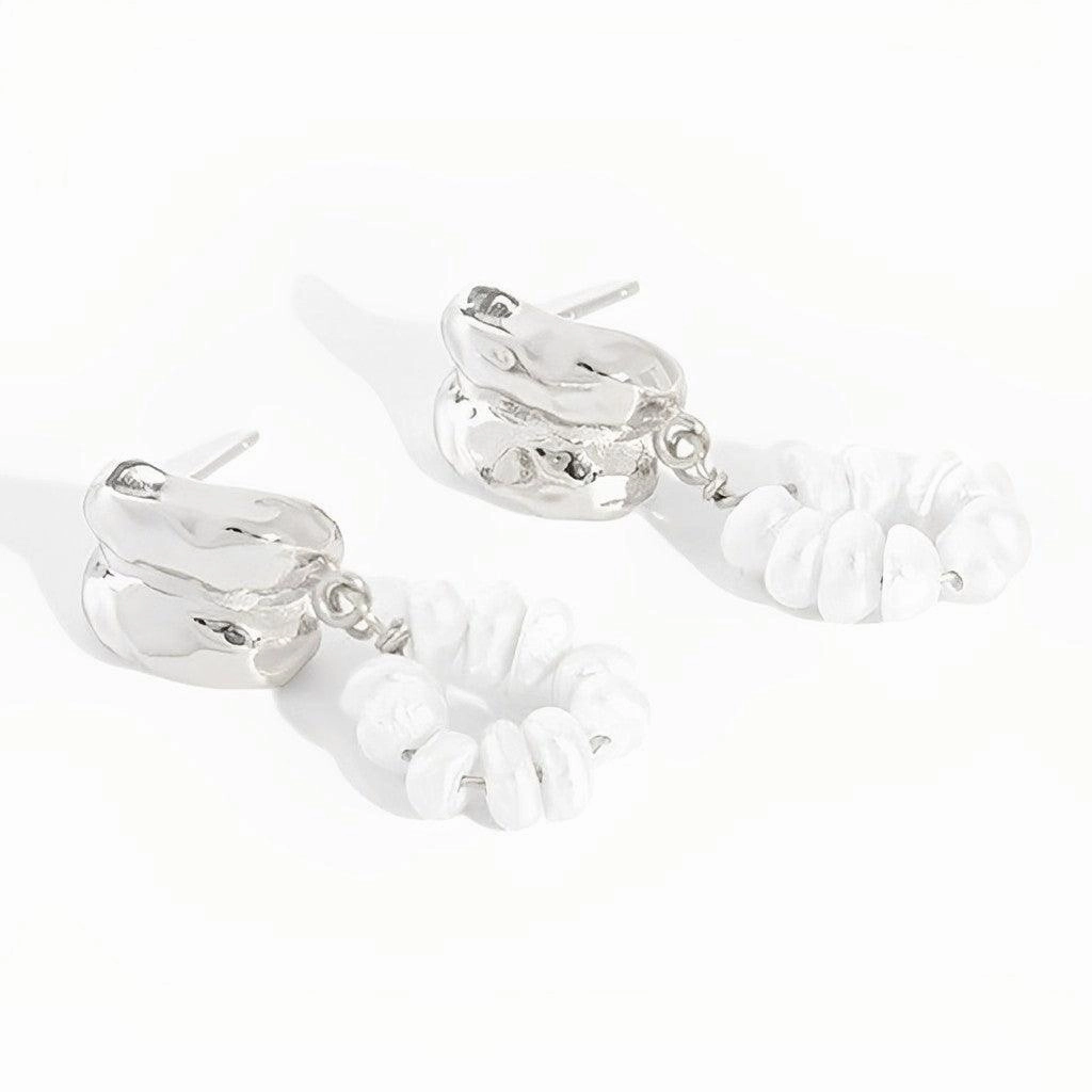 Pearl Drop Earrings - Hermosa Glittering Ornament Circular Piece