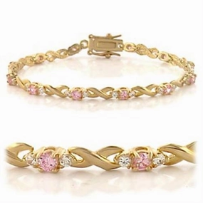 46804 - Gold Brass Bracelet with AAA Grade CZ  in Rose Historically Inspired