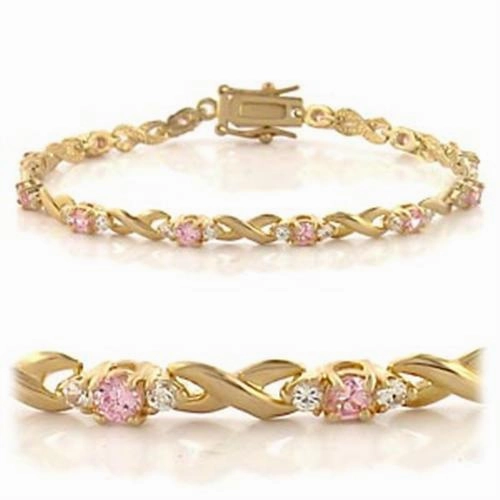 46804 - Gold Brass Bracelet with AAA Grade CZ  in Rose Historically Inspired