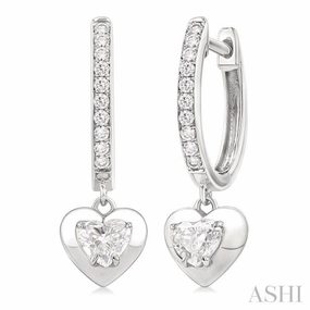 Artful Feature 1/2 Ctw Heart Shape Dome Round Cut Diamond Fashion Huggie Earrings in 14K White Gold