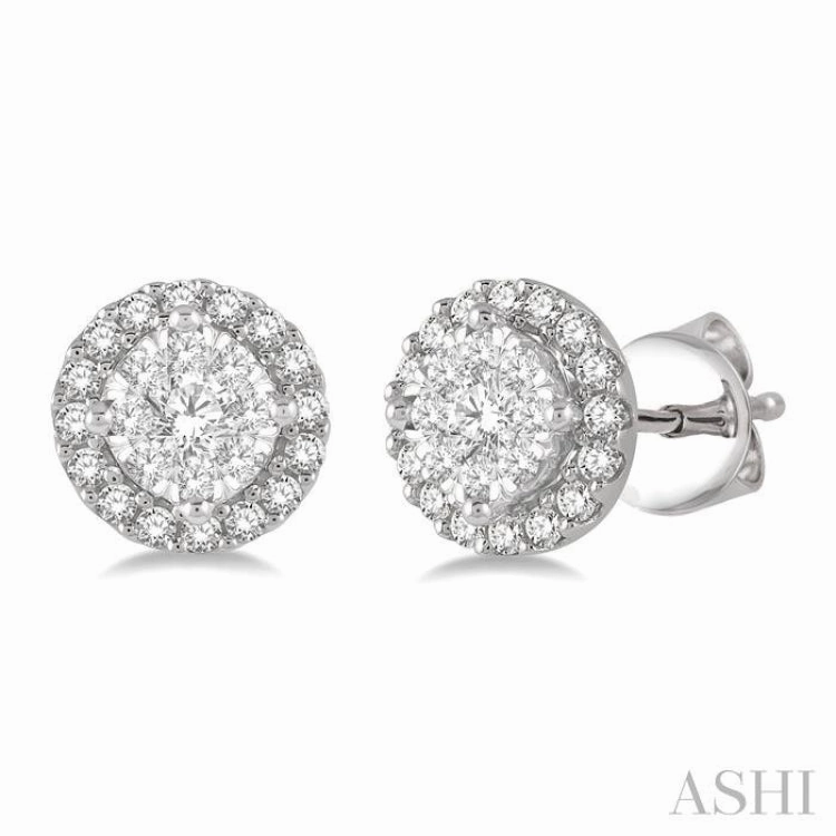 Celebration Style Quiet Luxury 1/3 Ctw Lovebright Round Cut Diamond Stud Earrings in 14K White Gold