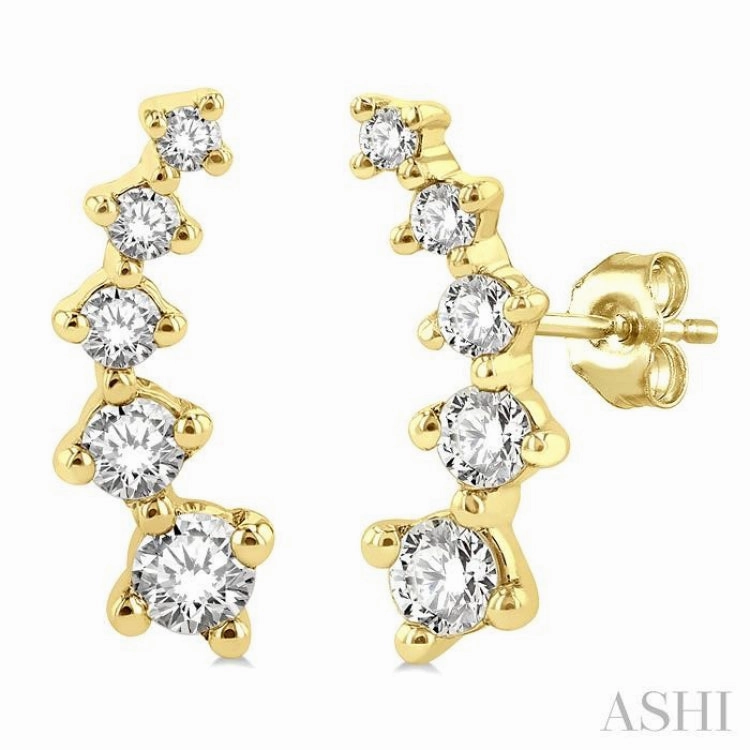 1/4 Ctw Round Cut Diamond Petite Fashion Climbers in 14K Yellow Gold Refined Shine Statement Piece