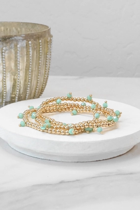 Practical Elegance Small Gold tone and Glass beads bracelet stack of 3 bracelets