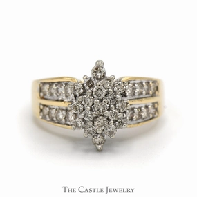 Marquise Shaped 3/4cttw Diamond Cluster Ring with Diamond Accented Sides in 10k Yellow Gold Experimental Design Premium Gift