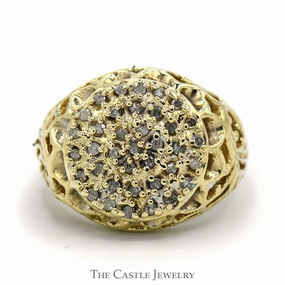 3/4cttw Diamond Kentucky Cluster Ring in 10k Yellow Gold with Open Filigree Sides Gift Ready Bold Insignia