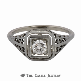 Featured Item .33ct Round Diamond Solitaire Ring in Vintage Designed Mounting