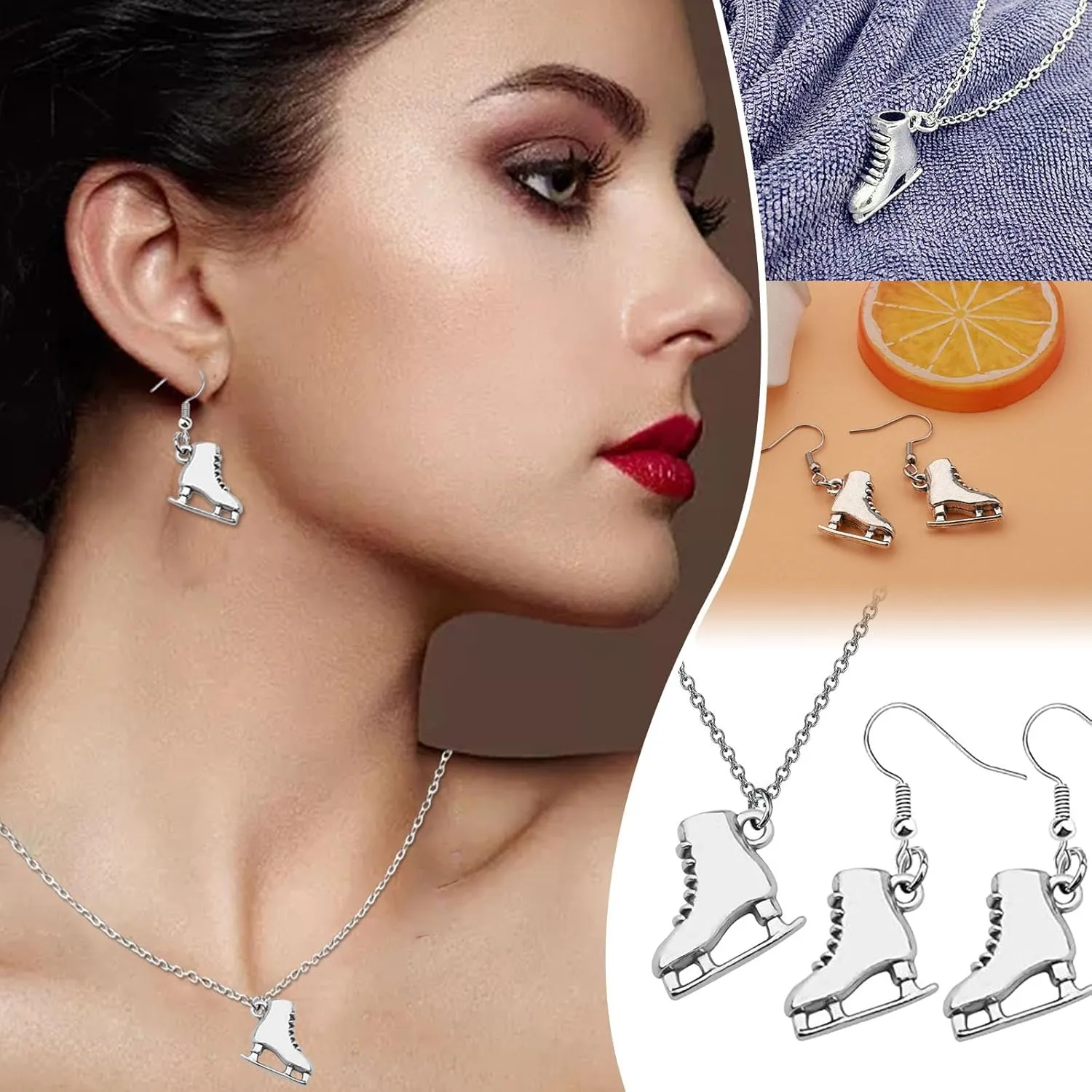 Personalized Funny Skater Earrings Necklace Ice Skate Pendant Sport Athletic Charm Jewelry Skating Dangle Earrings