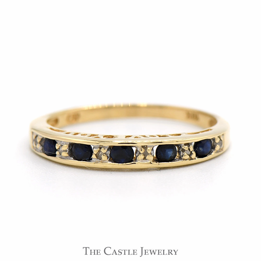 Sapphire Wedding Band with Diamond Accents in 10k Yellow Gold Fine Style Inspired Style