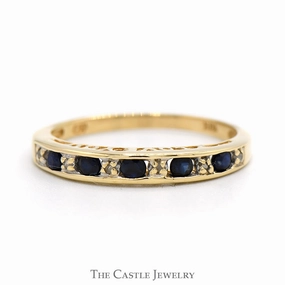 Sapphire Wedding Band with Diamond Accents in 10k Yellow Gold Fine Style Inspired Style
