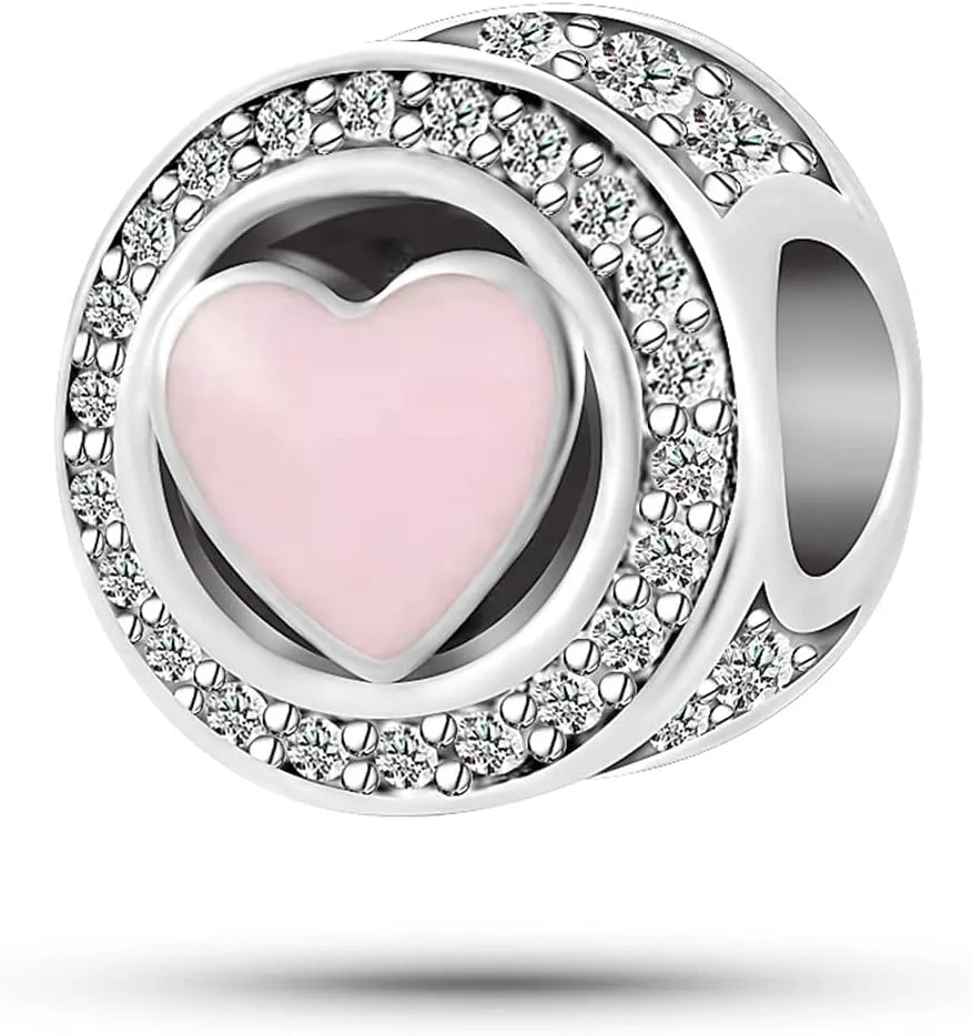 Pink Heart Bead Charm Compatible Pandora Charm Bracelet Women Flower Fish Diving Bead Friends Family Anniversary Birthday
