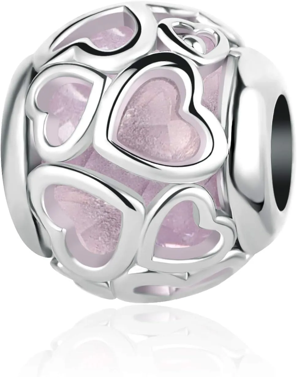 Pink Love Heart Charm Compatible Pandora Charm Bracelet Women Infinite Bead Forever Always Mom Daughter Wife Birthday Anniversary