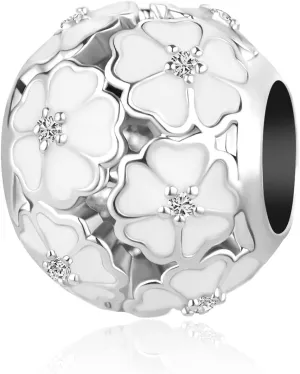 Pink White Flower Charm Compatible Pandora Charm Bracelet Women Cubic Zirconia Floral silver Beads Family Friends Birthday Anniversary