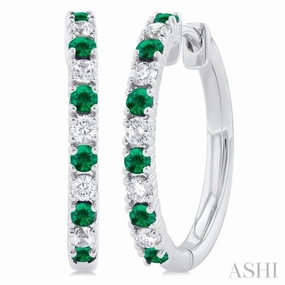 Glamour Accessory Dazzling Touch 1.80 MM Round Shape Emerald and 1/4 ctw Round Cut Diamond Precious Hoop Earring in 10K White Gold
