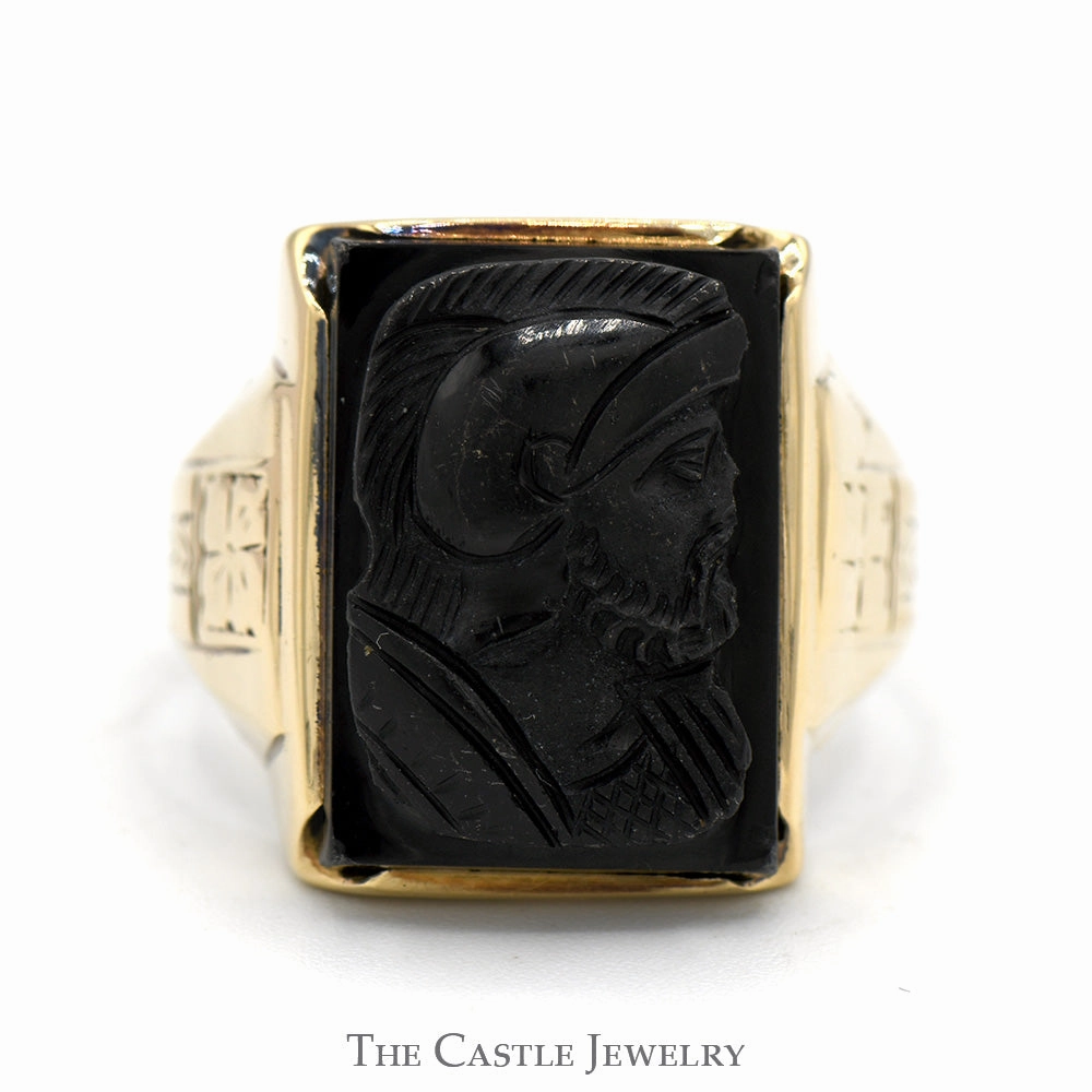 Simple Keepsake Refined Motion Rectangular Intaglio Ring with Ornate Detailed Sides in 10k Yellow Gold