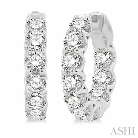 Impressive Accent 5 Ctw Inside-Out Embellished Round Cut Diamond Hoop Earrings in 14K White Gold
