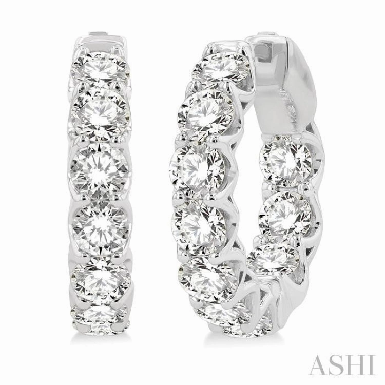 Impressive Accent 5 Ctw Inside-Out Embellished Round Cut Diamond Hoop Earrings in 14K White Gold