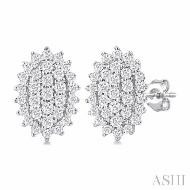 Luxury Appeal 1/5 Ctw Petite Oval Shape Round Cut Diamond Cluster Fashion Stud Earring in 10K White Gold
