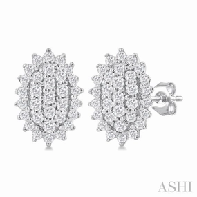 Luxury Appeal 1/5 Ctw Petite Oval Shape Round Cut Diamond Cluster Fashion Stud Earring in 10K White Gold