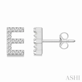 1/10 Ctw Initial 'E' Round Cut Diamond Earrings in 10K White Gold Bold Edge