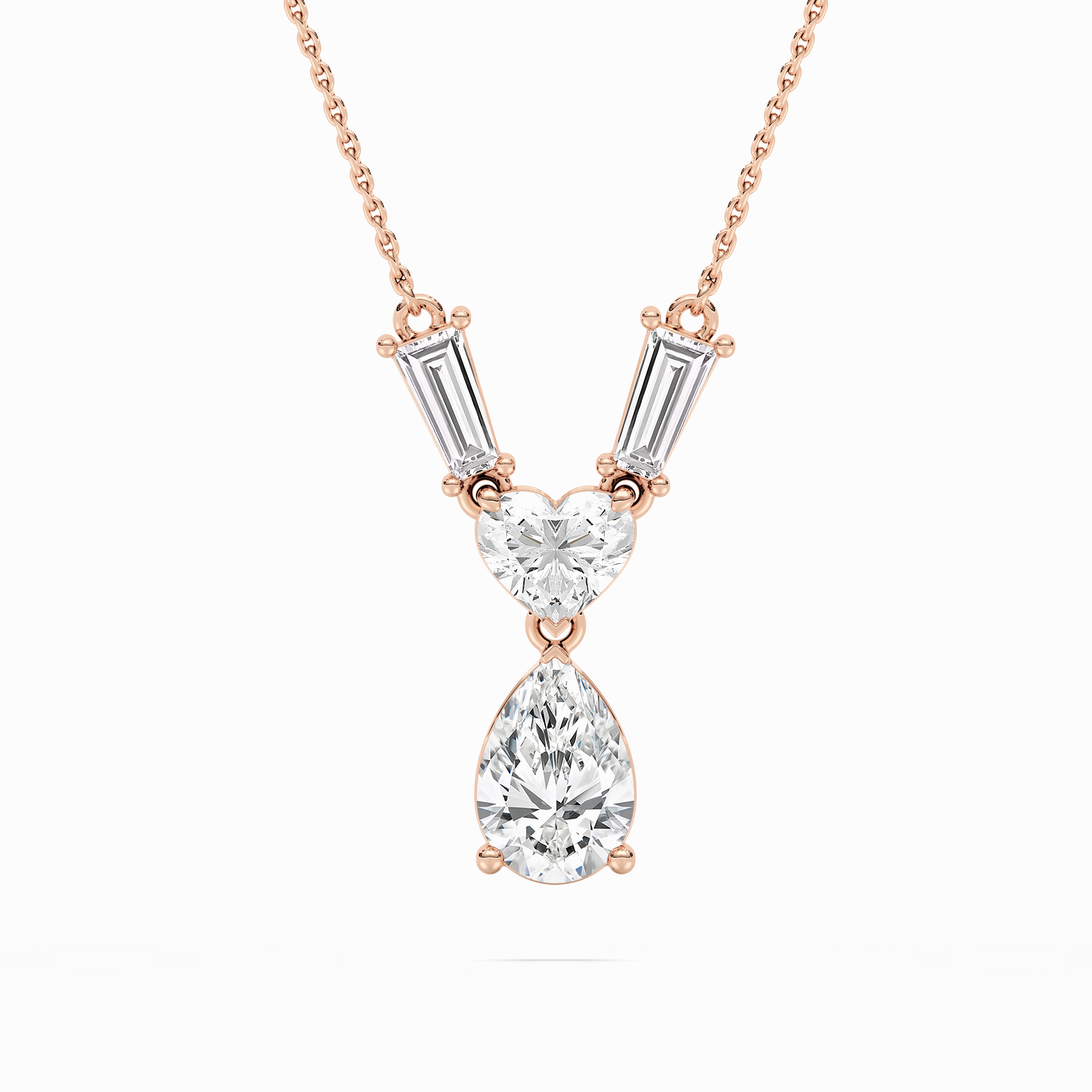 1 ? ctw Pear, Heart, and Tapered Baguette Lab Grown Diamond Teardrop Pendant  - 18 Inches Chic Jewelry Pure Highlight